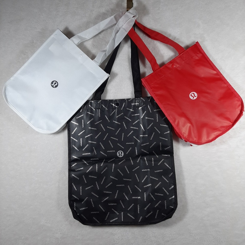 Lululemon Reusable Shopping Tote Bag Set of‎ 3 Black Red White Small Large Eco